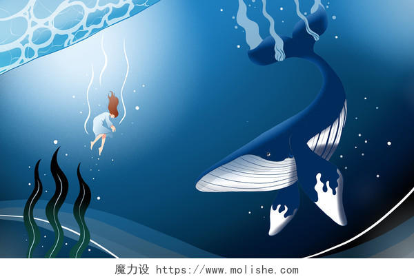 唯美鲸鱼海洋动物插画素材